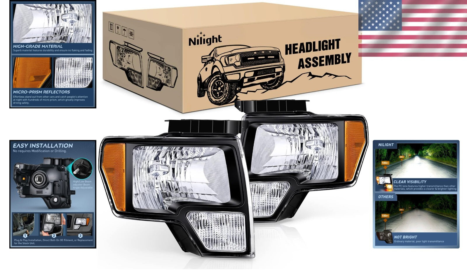 Durable 2009-2014 F150 Headlights - Easy Installation & Adjustable Beam Level
