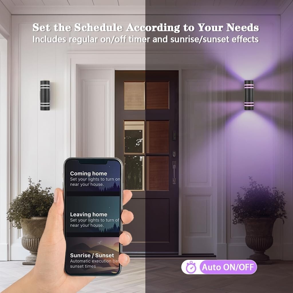 Elegant RGB Up and Down Outdoor Wall Lights - 2 Pack with Smart Control & Safety