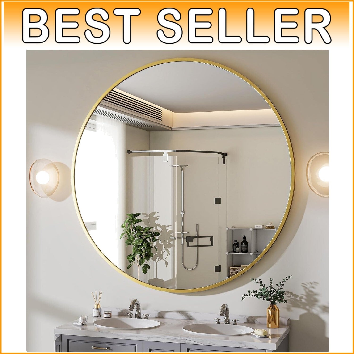 Elegant 48-Inch Round Mirror with Secure Installation for Entryway & Bathroom
