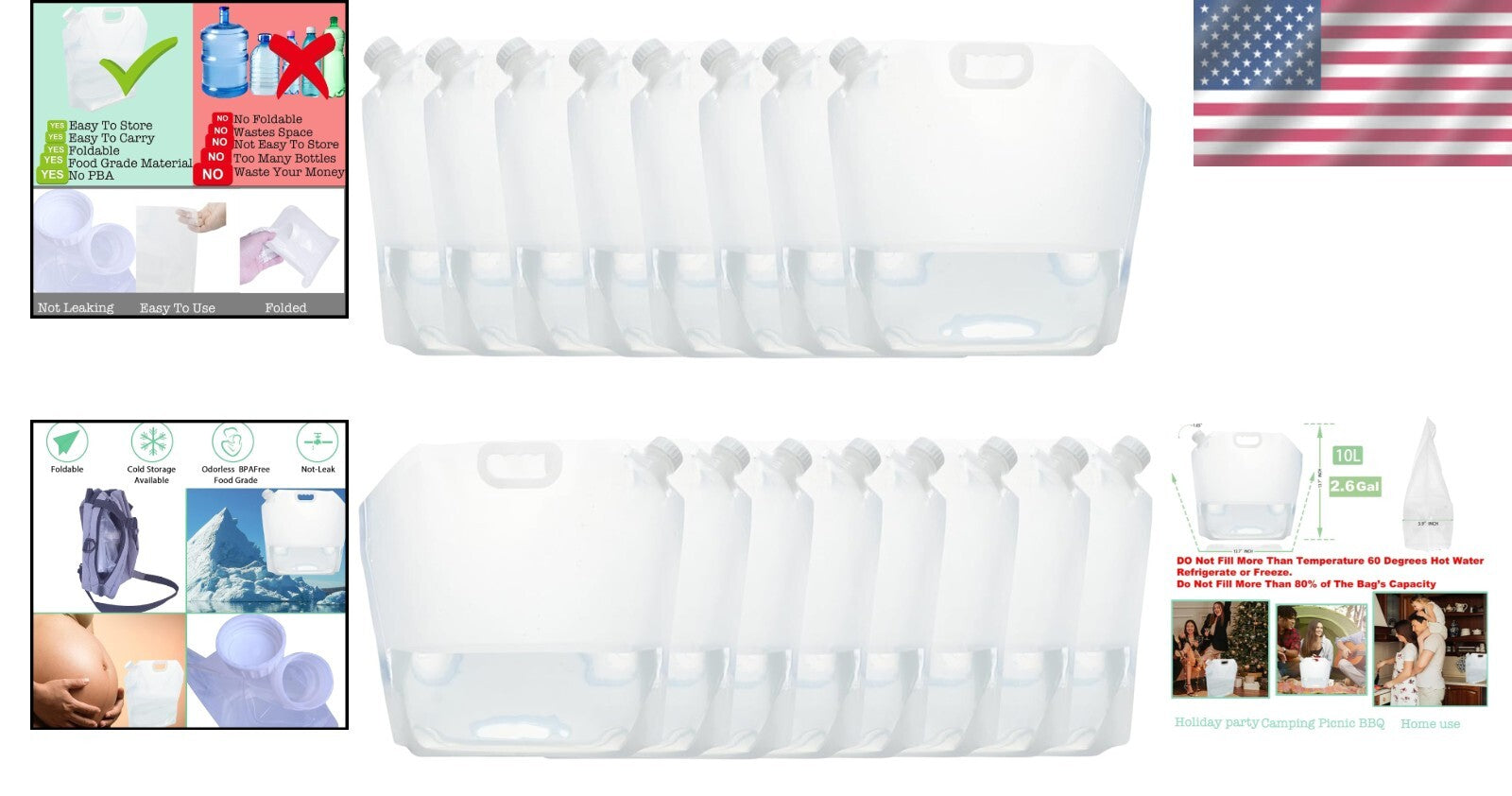 Portable Collapsible Water Bags - 16 Containers for Travel and Outdoor Use