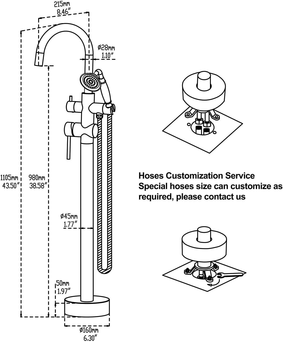 Luxury Brass Floor-Mounted Tub Filler with 30.5'' Hose - Modern Bathroom Upgrade