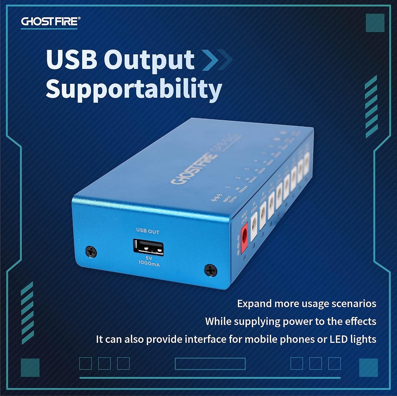GHOST FIRE Compact Pedal Power Supply with 5V USB - Short Circuit Protection