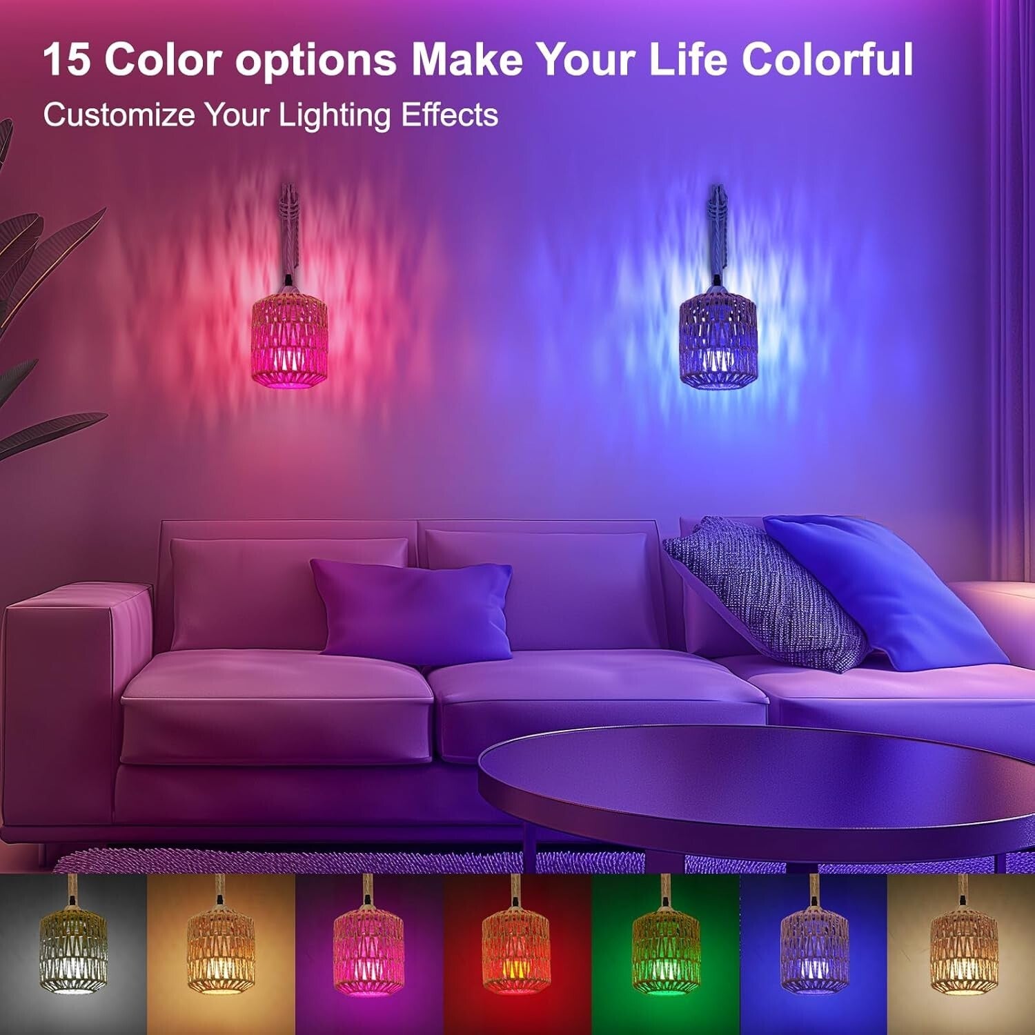 Frideko Boho Rechargeable Wall Sconces Set of 2 with Remote – RGB Dimmable Light