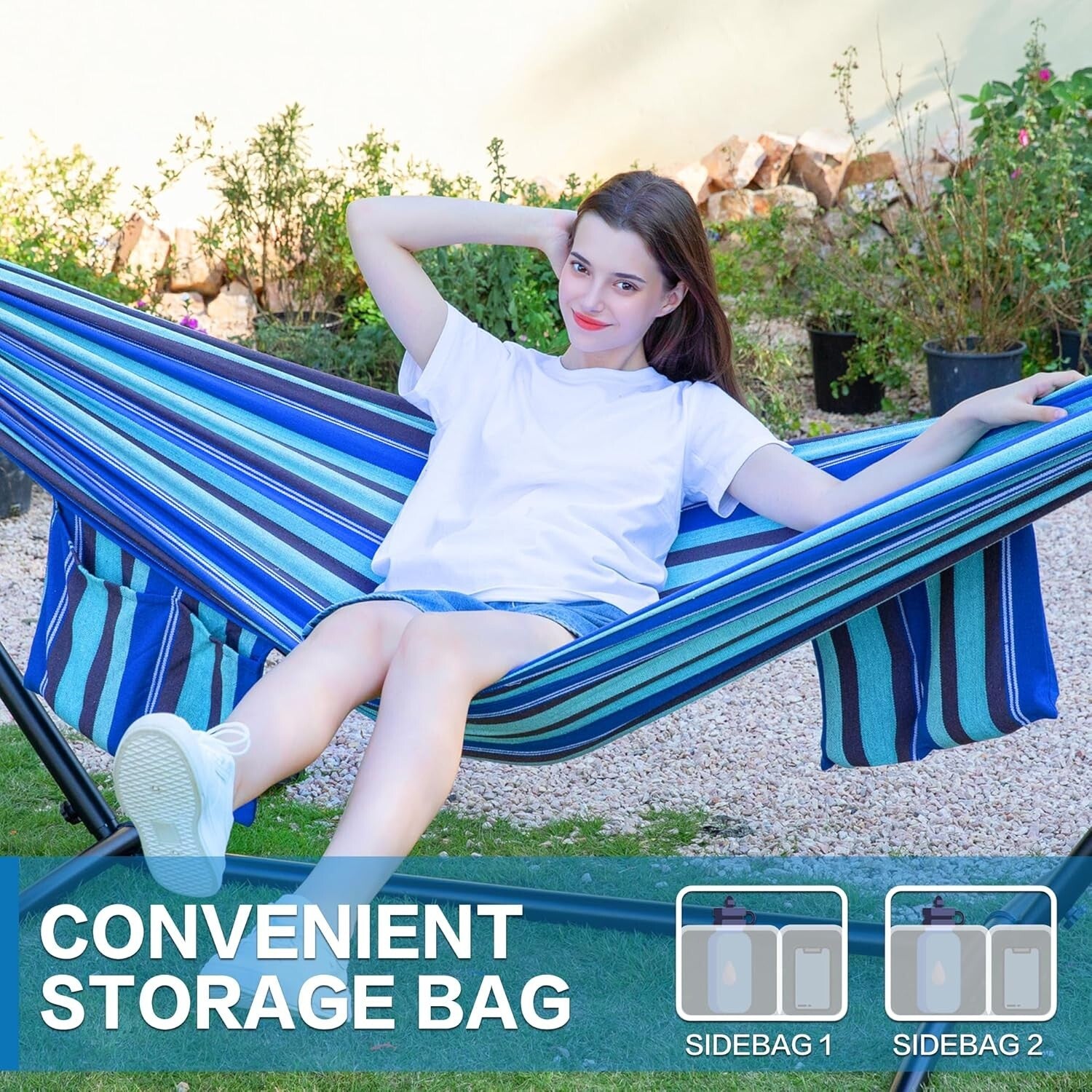 Brazilian-Style Double Hammock with Steel Stand - 450 lb Capacity & Easy Setup