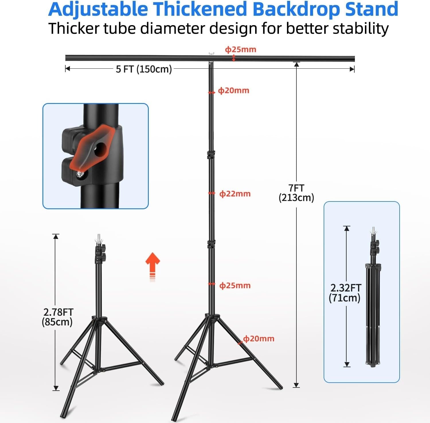 Adjustable Blue and Green Screen Stand Kit for Photography & Video, 59x78 Inches