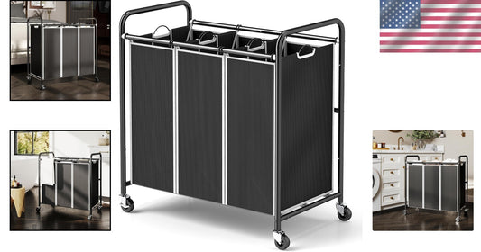 Eco-Conscious Laundry Sorter Cart with Waterproof Bags & Locking Wheels, Black
