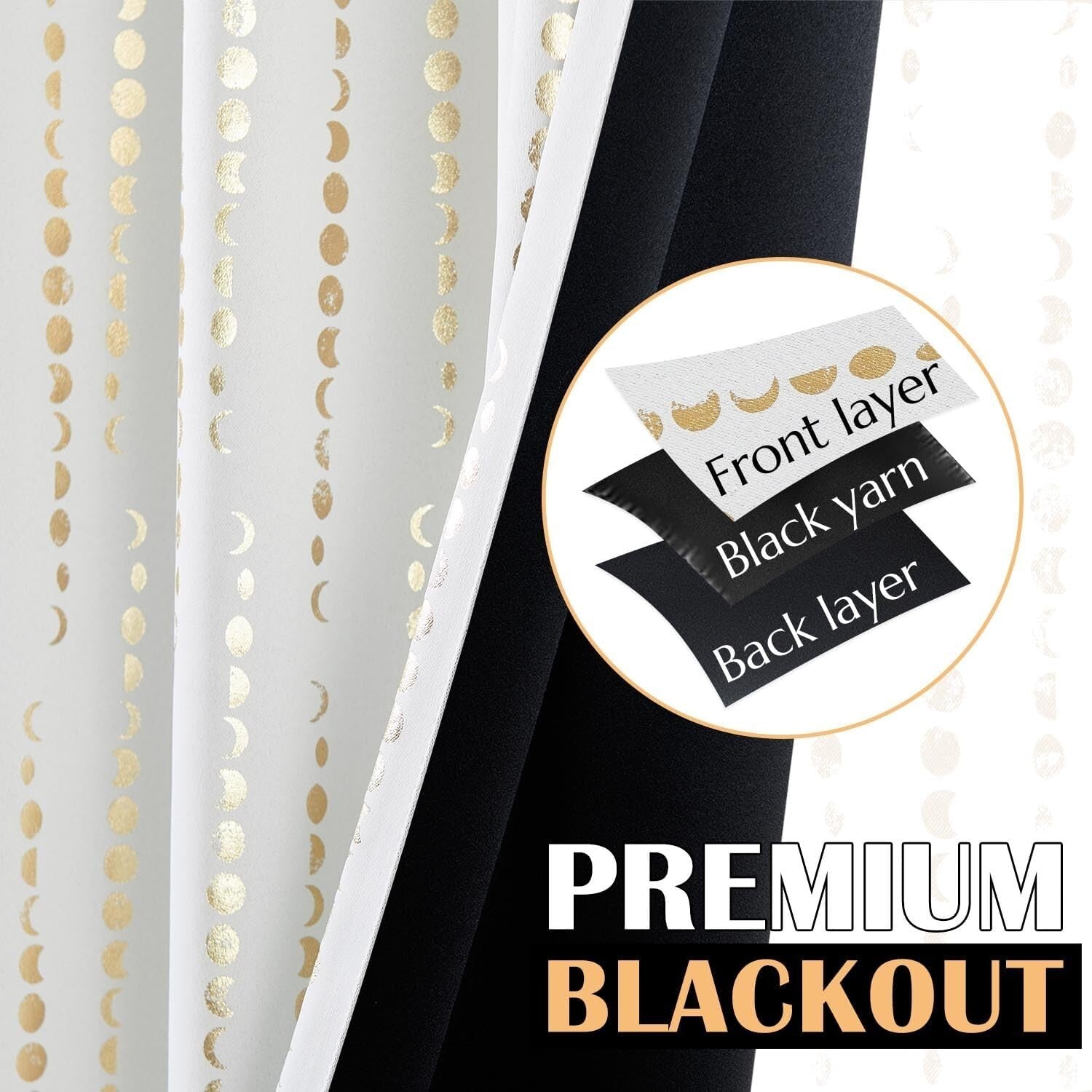 Decorative Thermal Blackout Curtains - 108 Inch Moon Phases for Modern Homes