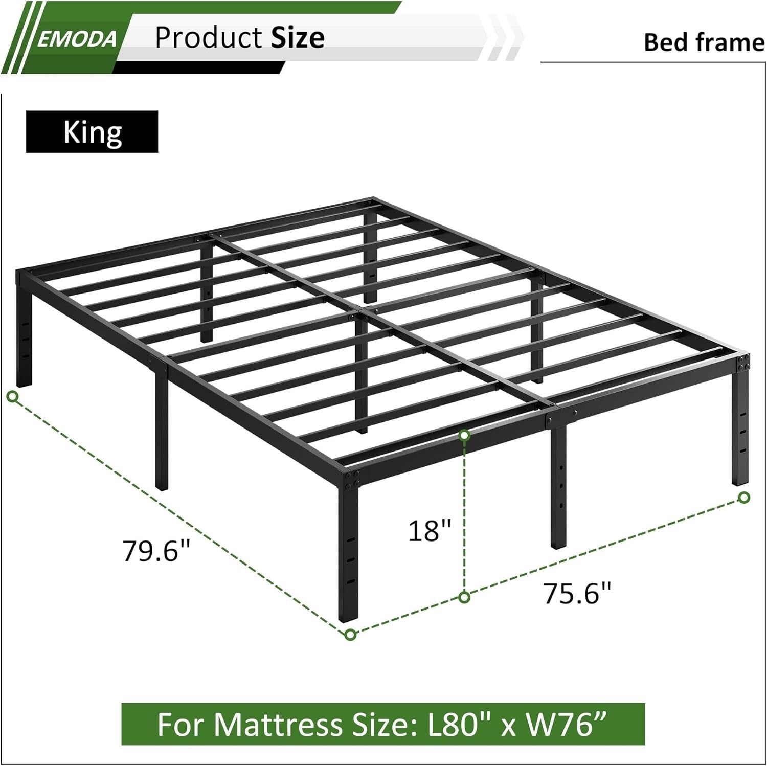 18-Inch King Bed Frame: Heavy-Duty Metal Platform with Storage - Easy Assembly