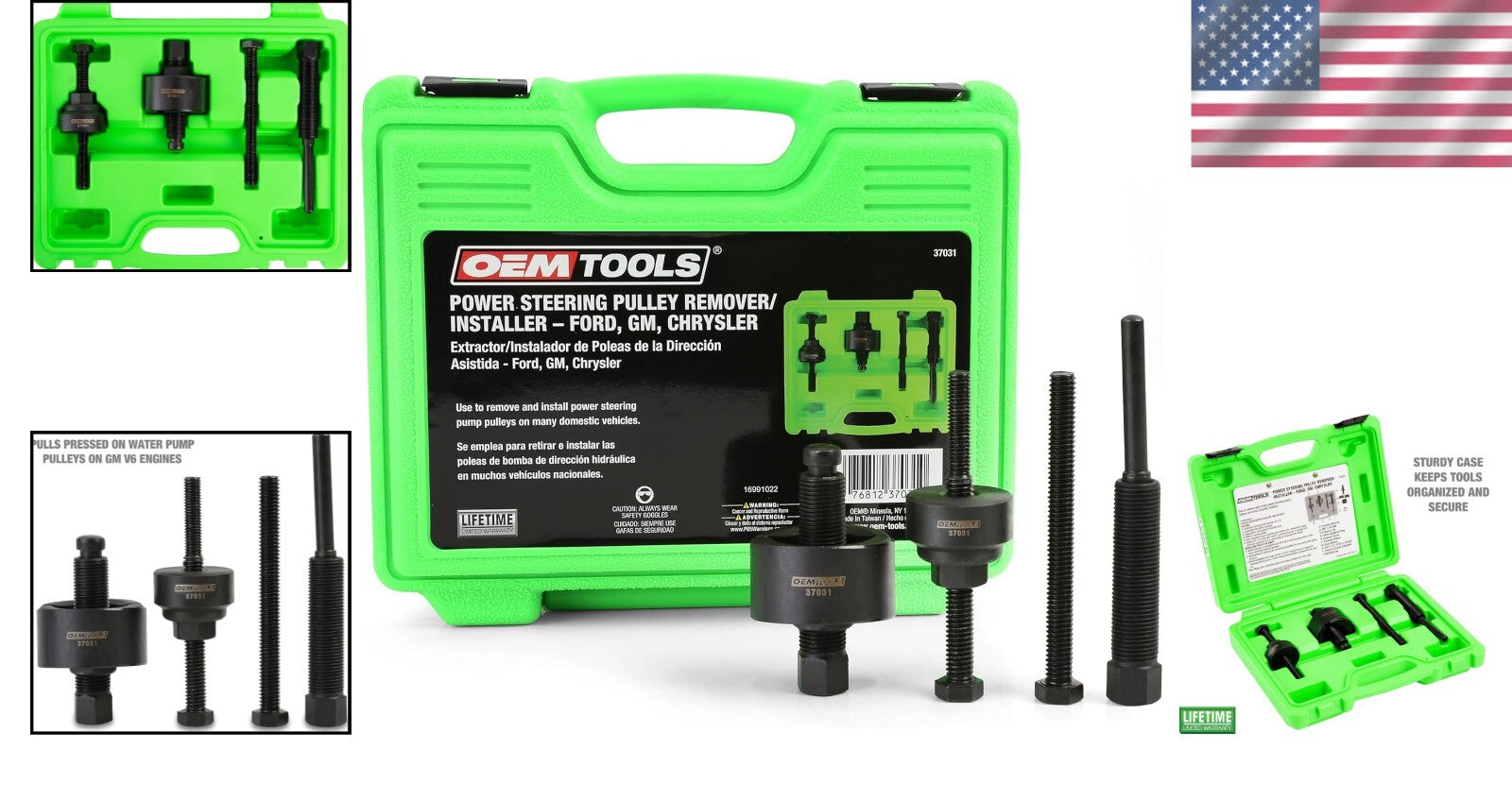 Compact Power Steering Pulley Puller Set with Steel Tools - For Most Vehicles