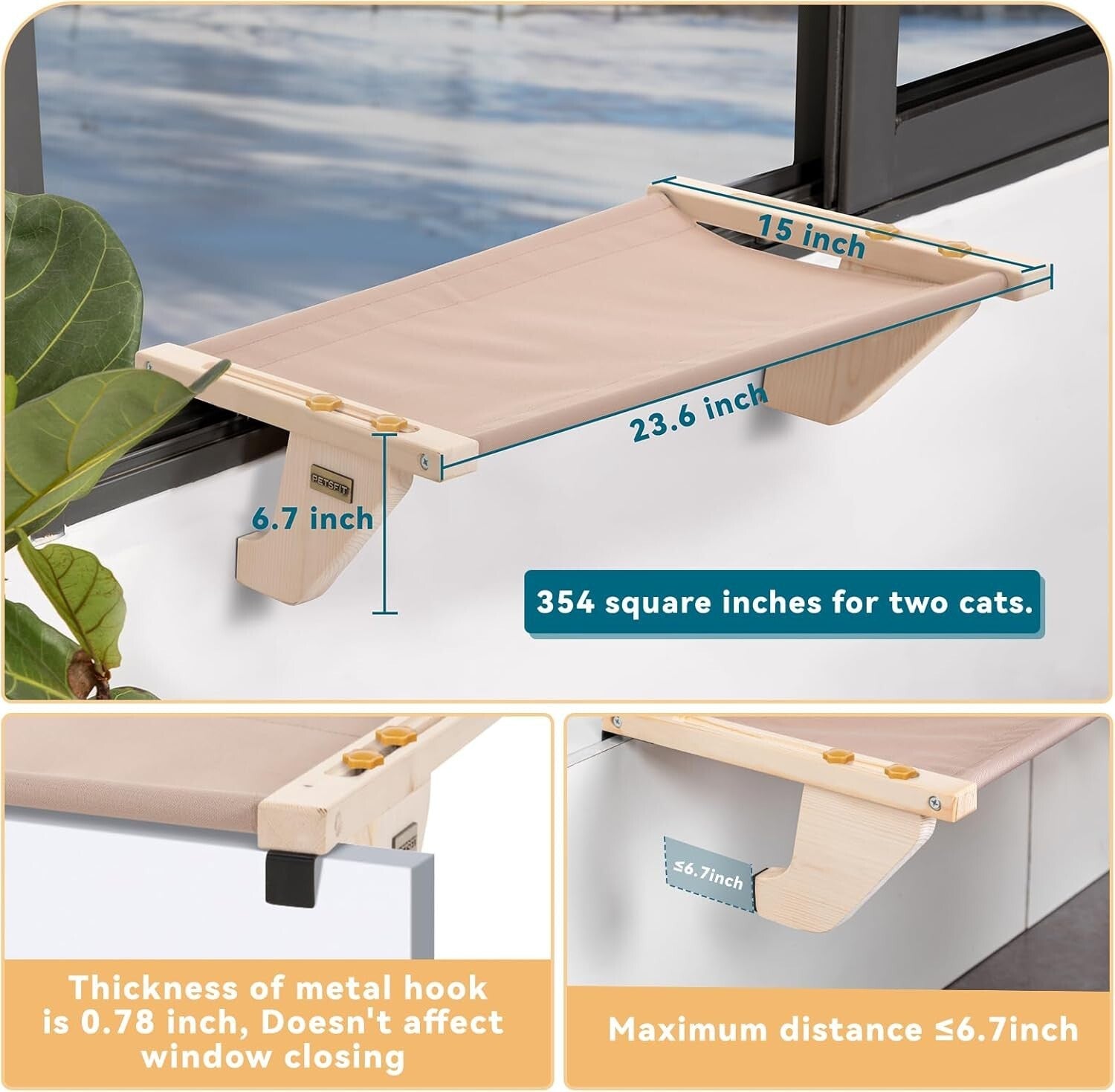 Space-Saving Cat Window Perch with Easy Assembly and Scratch-Resistant Pads