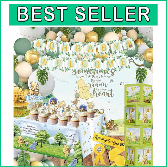 132pcs Vintage Winnie the Pooh Baby Shower Decoration Kit - All-in-One Party Set
