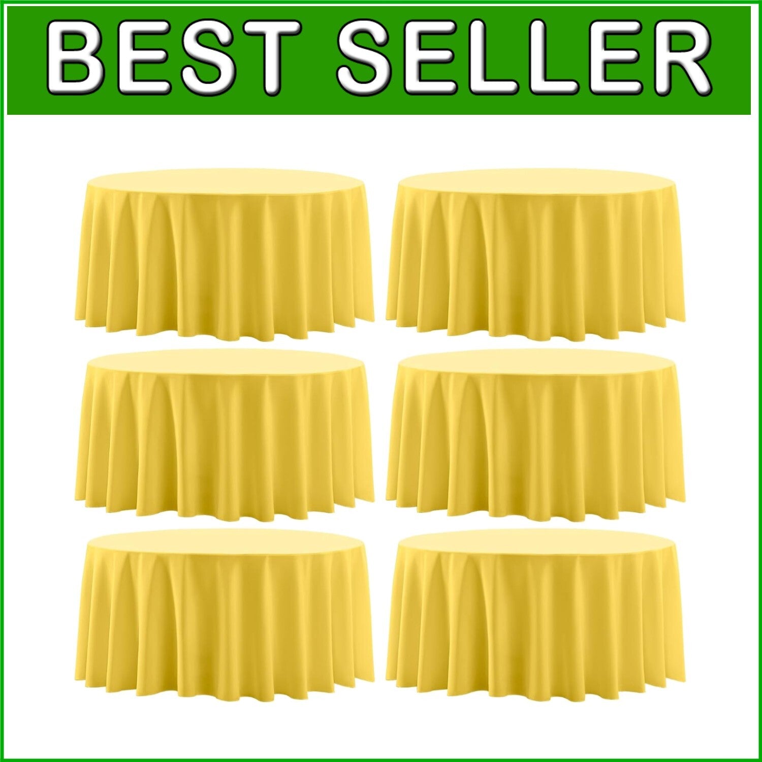 Durable 132 Inch Round Yellow Tablecloth Set for Parties & Weddings - 6 Pack