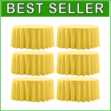 Load image into Gallery viewer, Durable 132 Inch Round Yellow Tablecloth Set for Parties &amp; Weddings - 6 Pack