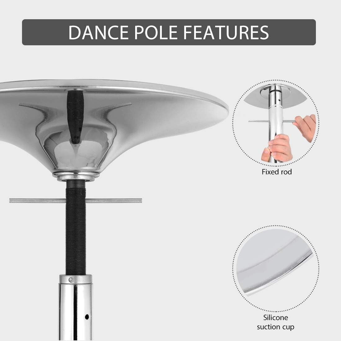 Durable Chrome Steel 45mm Spinning Dance Pole with Adjustable Height & Modes