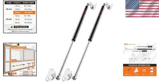 2 Pack 20" Gas Strut Shocks for 185-215 lbs Loads - Perfect for RVs & Boxes