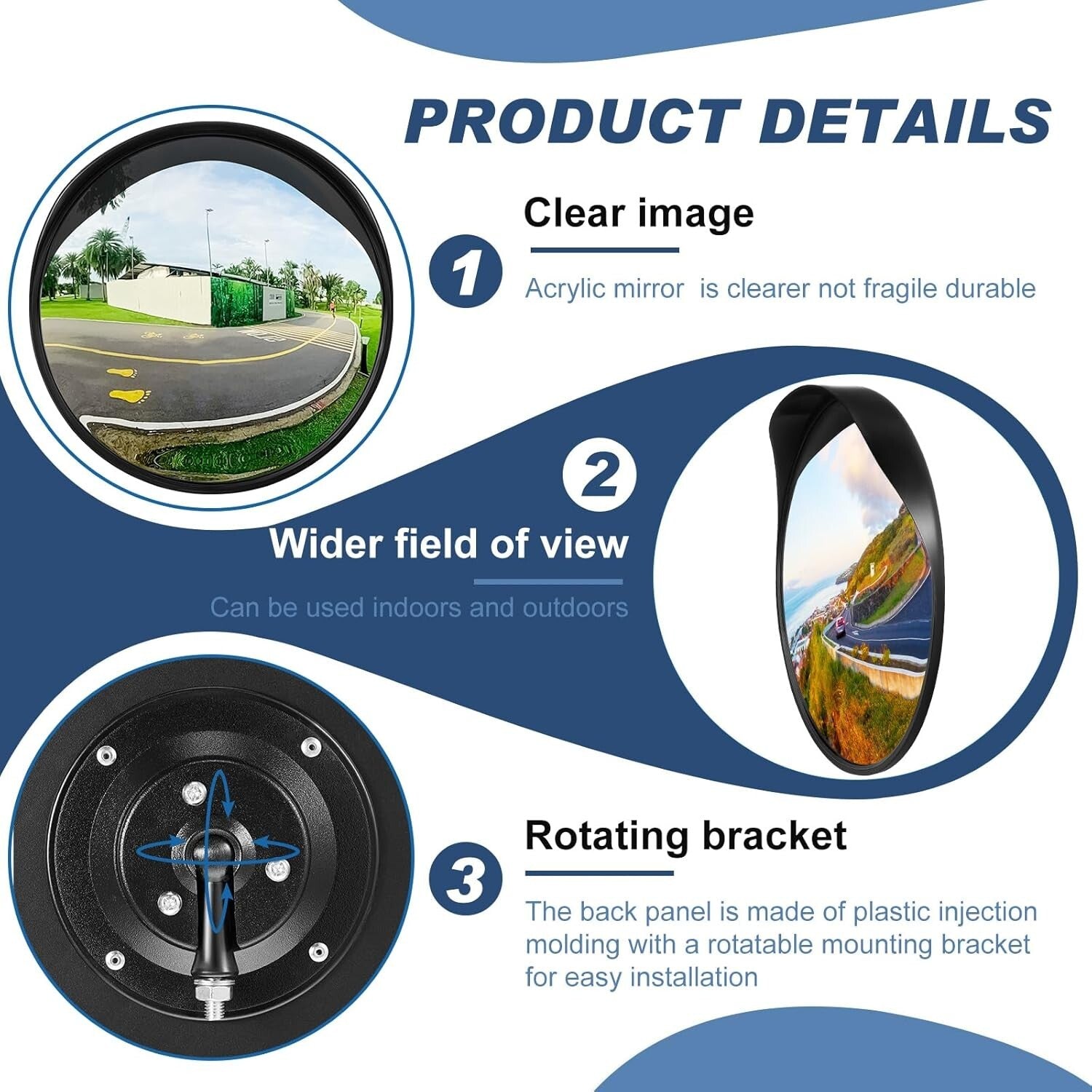 Durable Acrylic 24-Inch Convex Traffic Mirrors with Mounting Bracket - 2-Pack