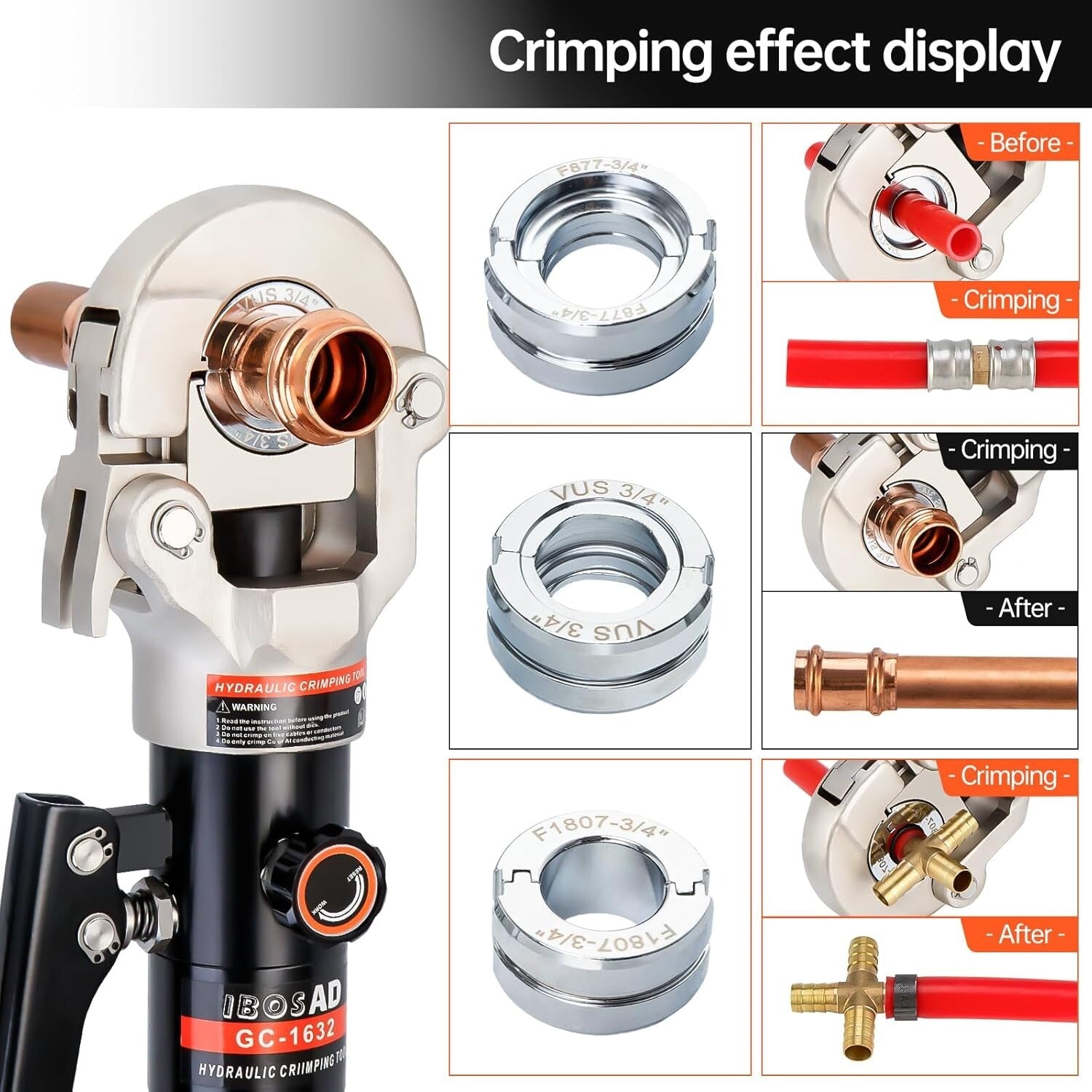 Professional Hydraulic Crimping Tool with 1/2, 3/4, 1 Inch Dies for PEX & Copper