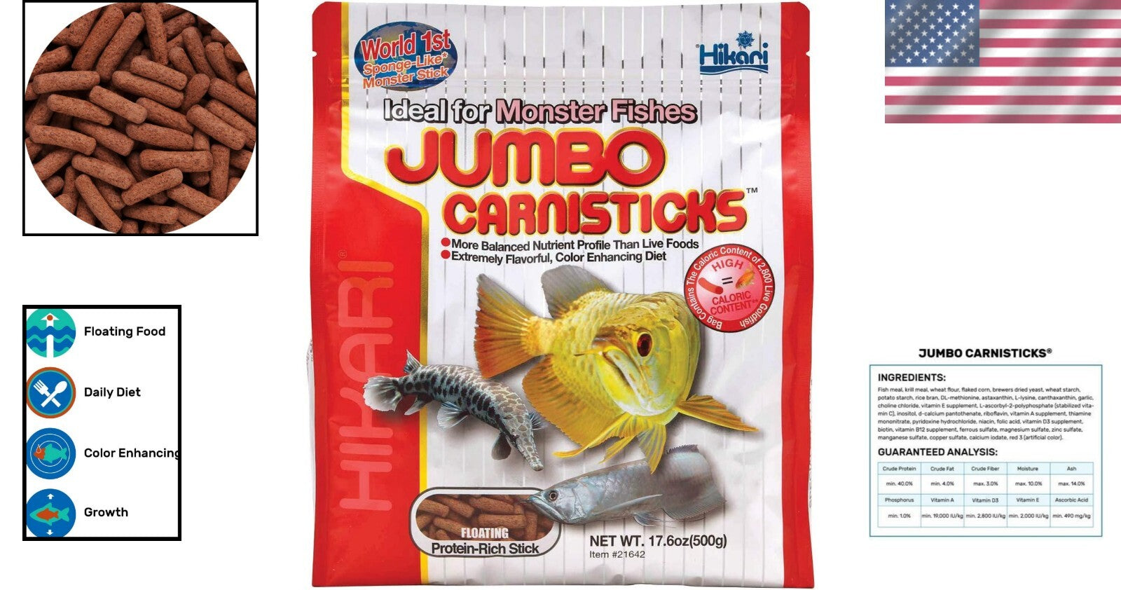 Efficient Feeding with Hikari Jumbo Carnisticks 17.6 oz for Monster Fish Diets
