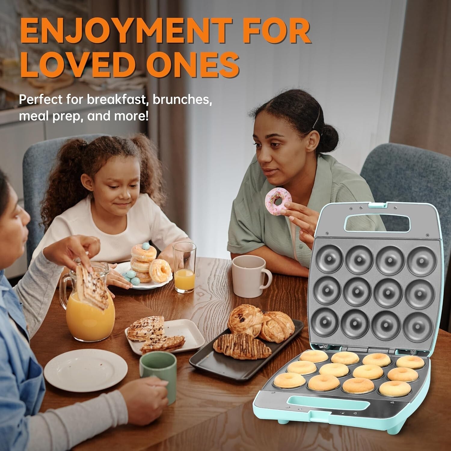 Aqua Mini Donut Maker - Bake 12 Non-Stick Delicious Doughnuts Effortlessly