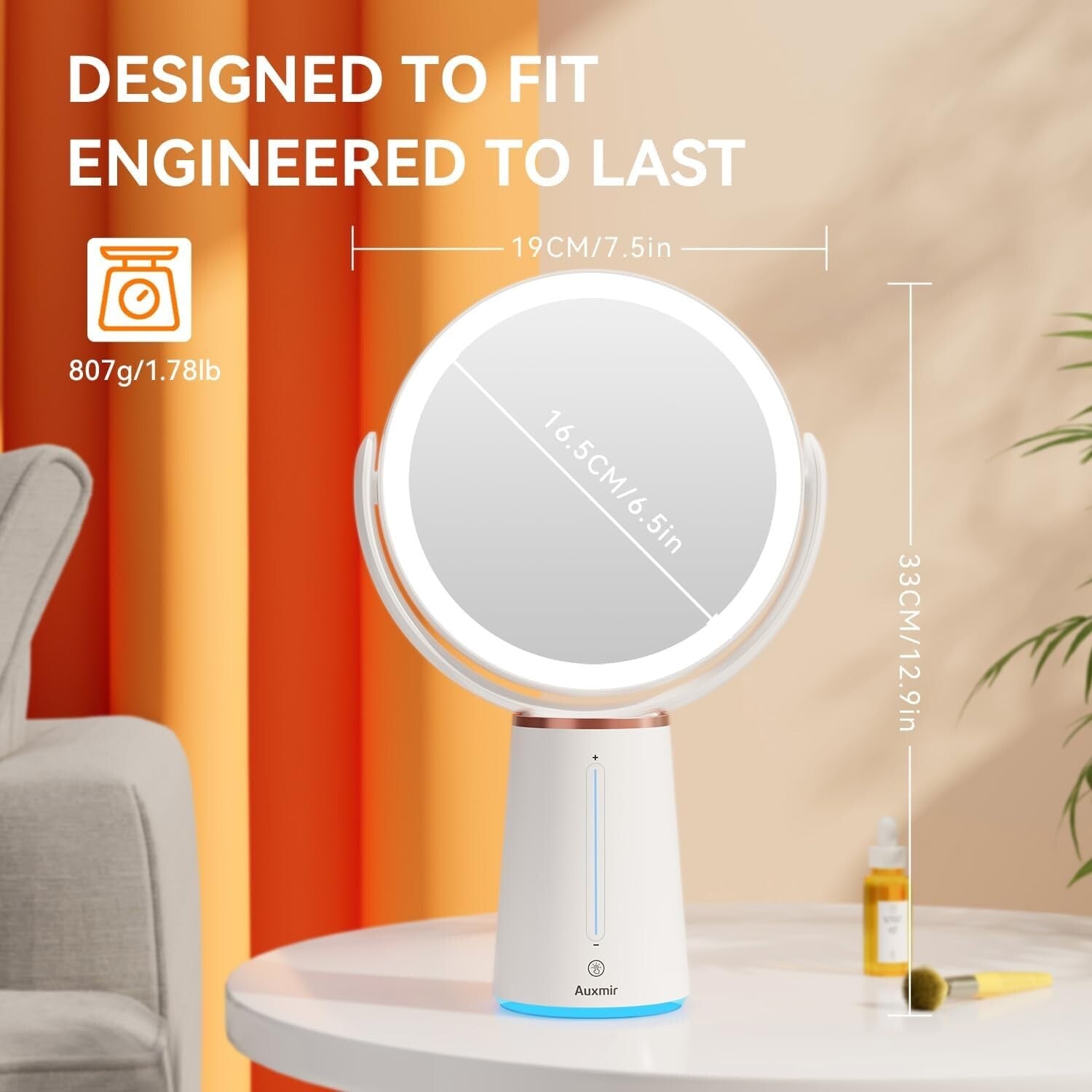 Modern Lighted Makeup Mirror - 2500mAh, 10X Magnification, Perfect for Gifting