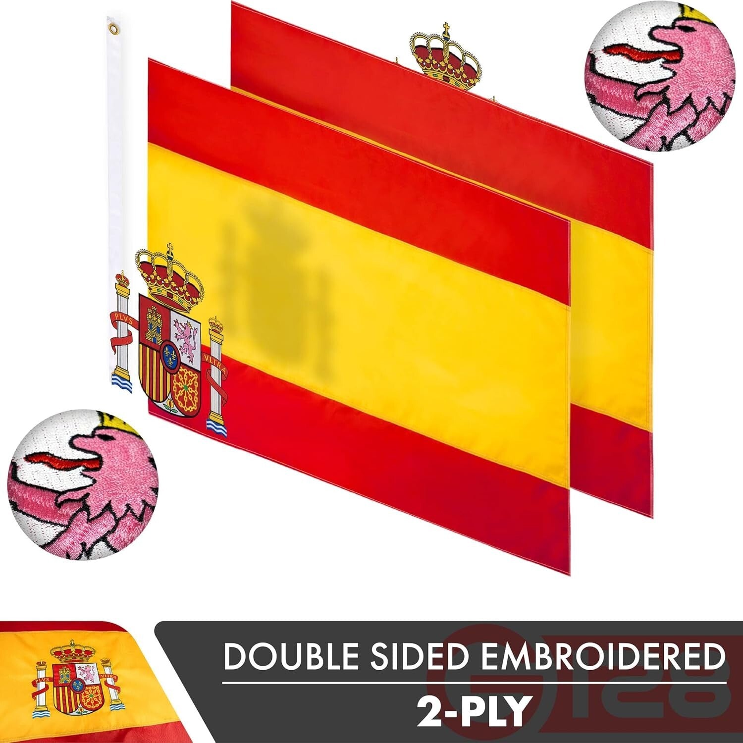 3x5 Ft Spain Flag - Premium Double Sided Embroidered Polyester with Grommets
