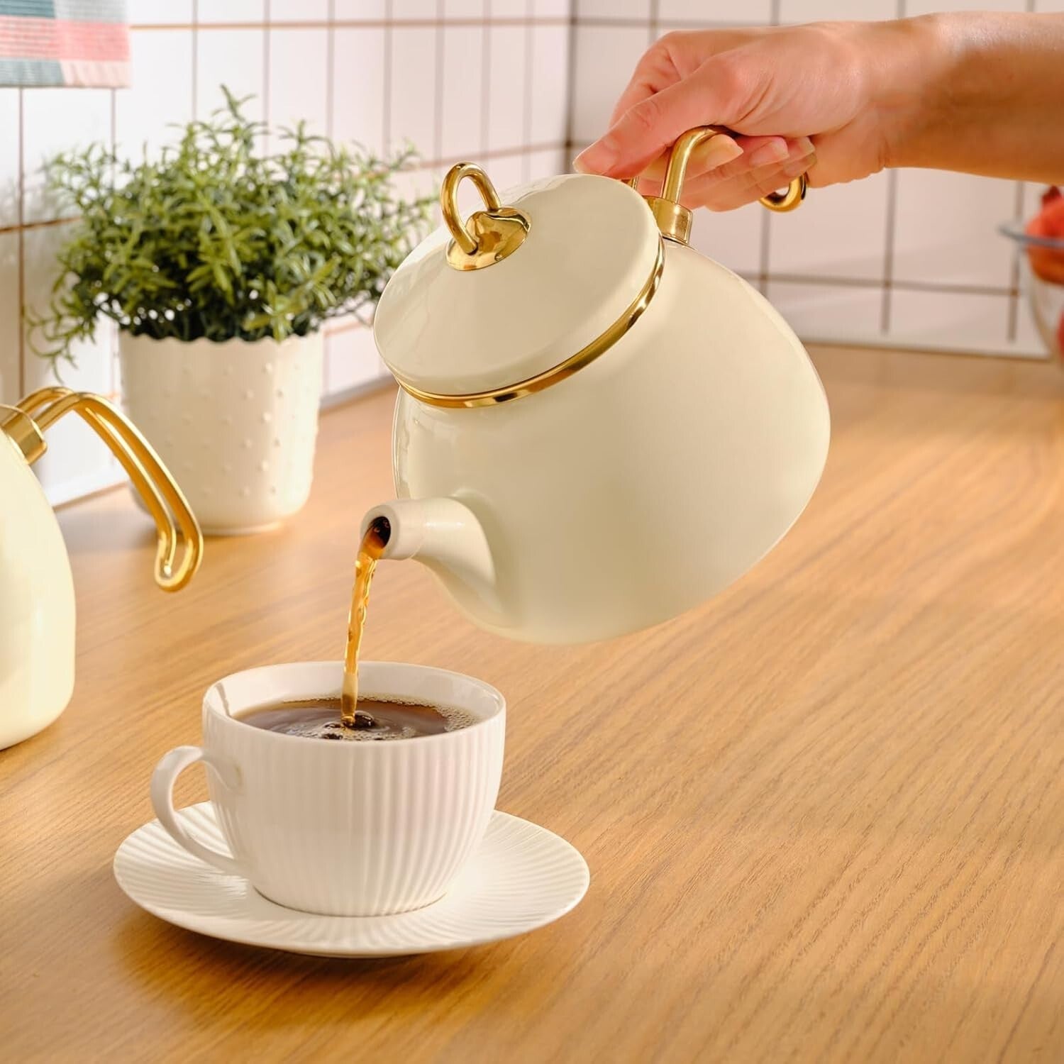 Elegant Retro Teapot and Kettle Duo - Stainless Steel, Anti-Microbial Coating