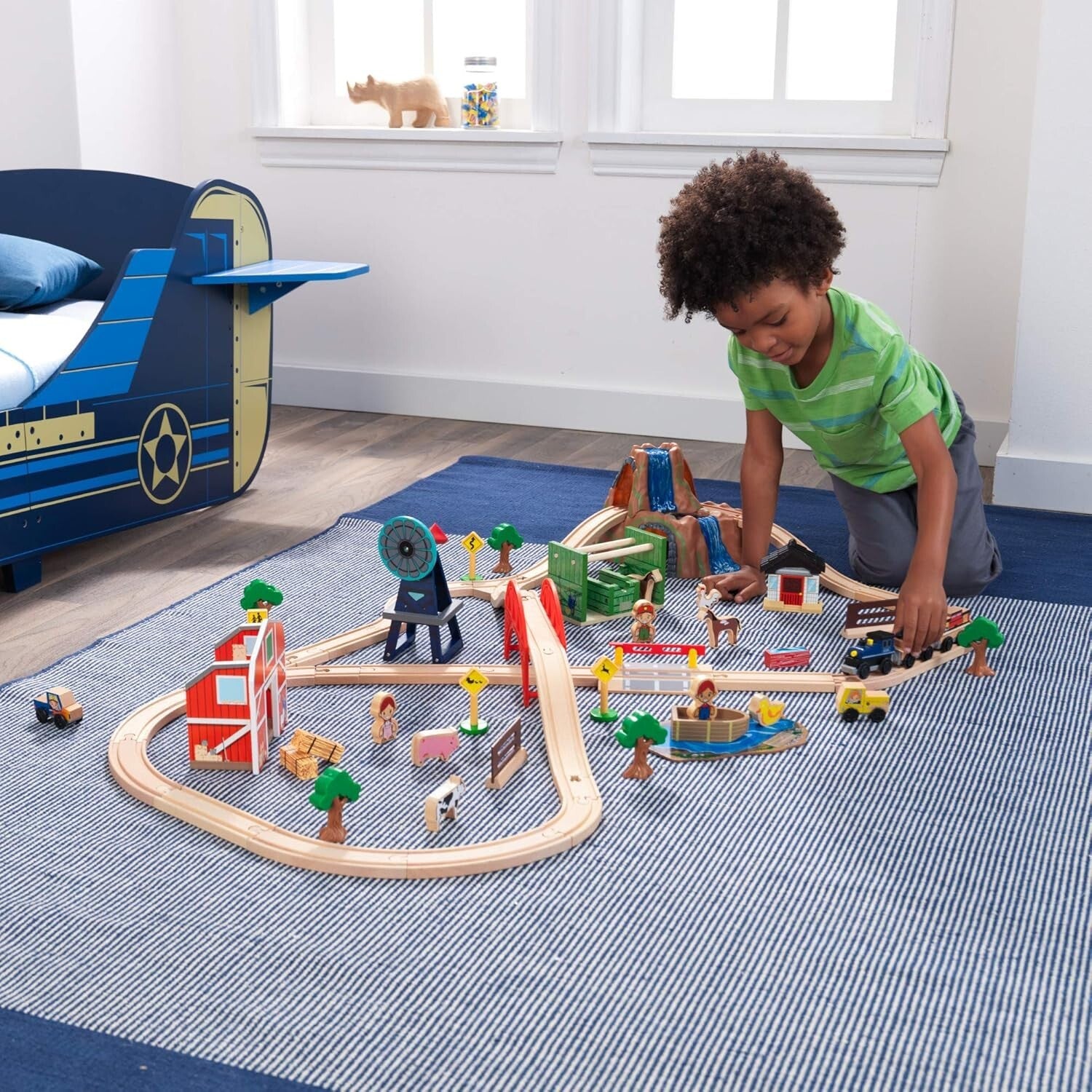 Detailed 75-Piece Children’s Wooden Train Set - Farm-Themed Play Adventure