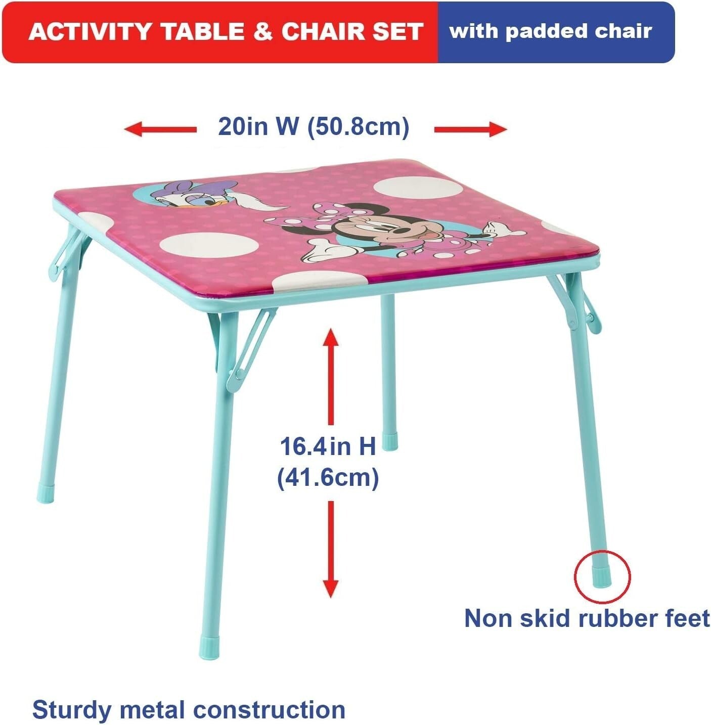 Colorful Disney Minnie Jr Activity Table Set with Chair for Kids Age 2-5