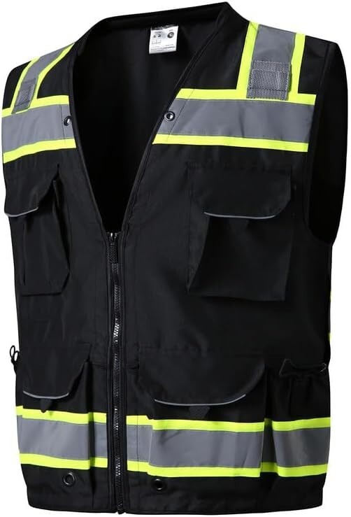 12 Pocket High Visibility Safety Vest - Class 2 ANSI Compliant for Professionals