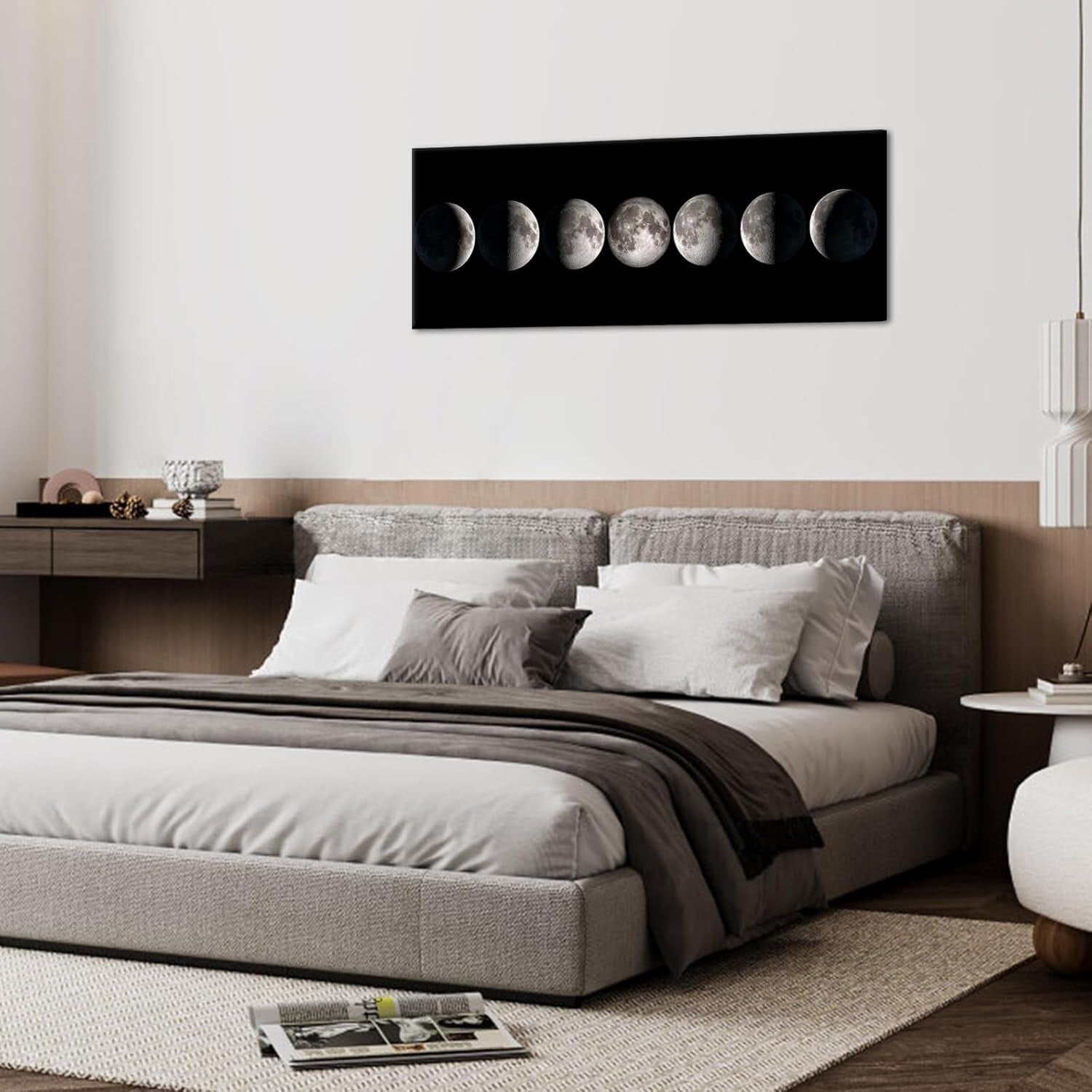 Sophisticated 20"x55" Moon Phases Canvas Artwork - Waterproof & Fade-Resistant