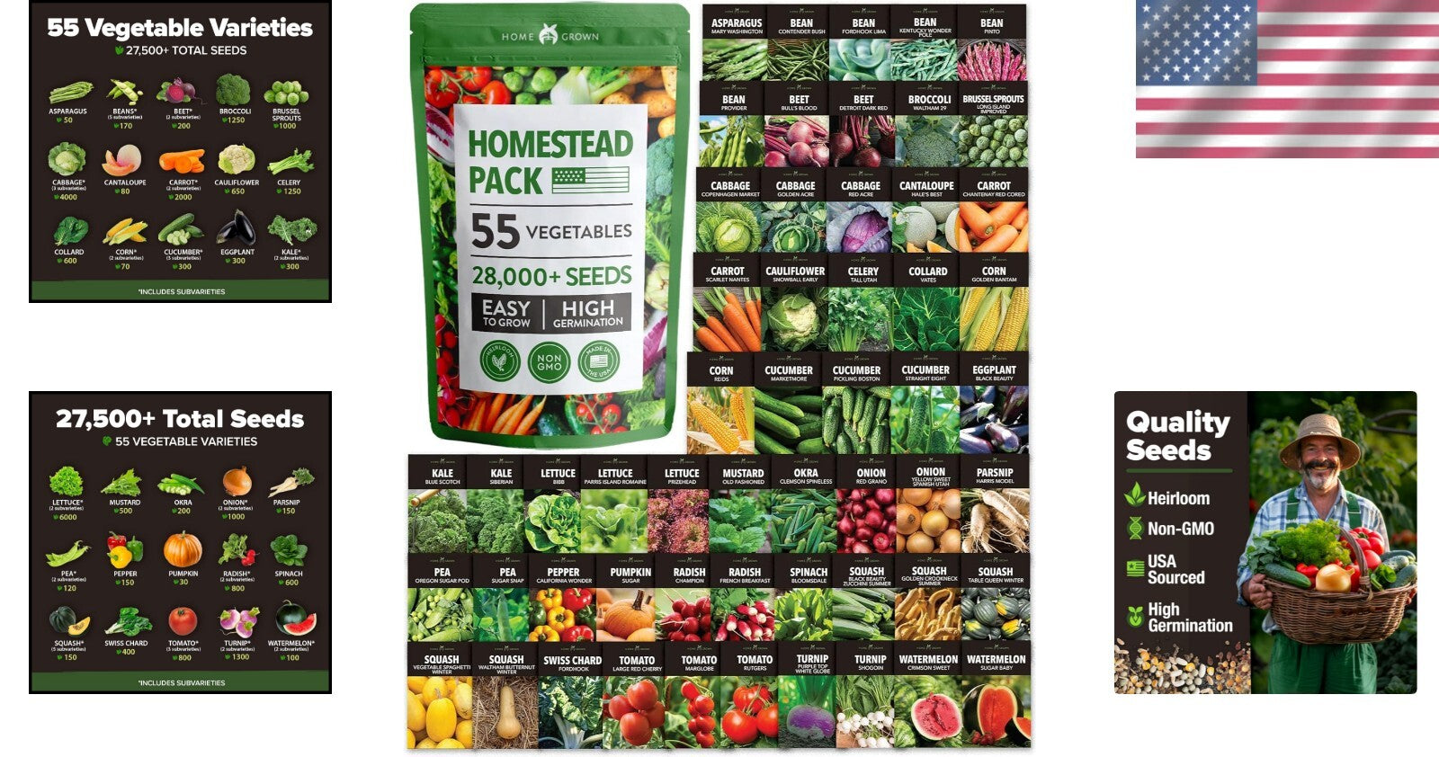 55 Heirloom Vegetable Seeds Pack – Non-GMO Survival Garden Kit for All Seasons