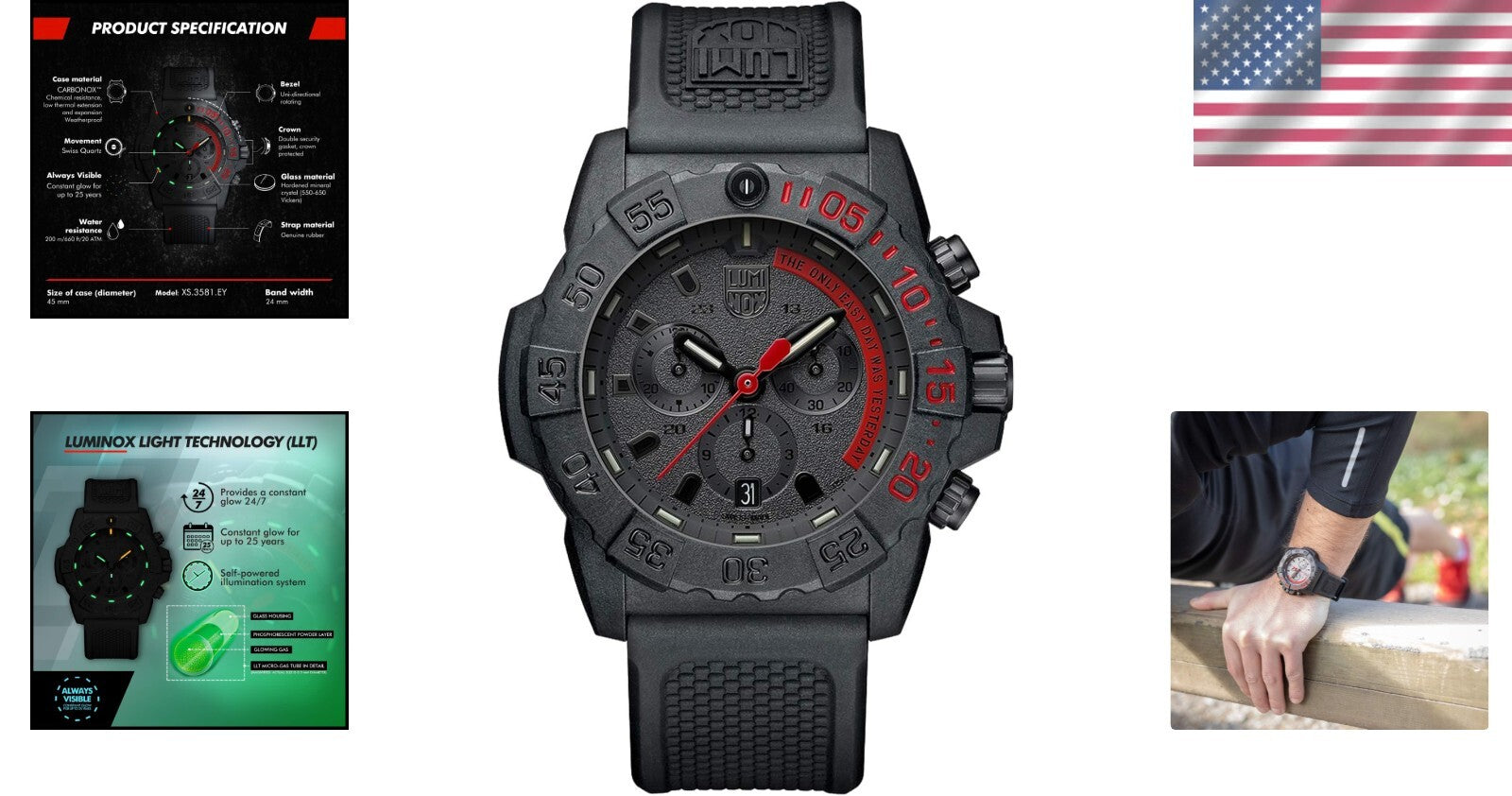 45mm Navy Seal Series 3580 Dive Watch - Water Resistant, Black Dial Chronograph