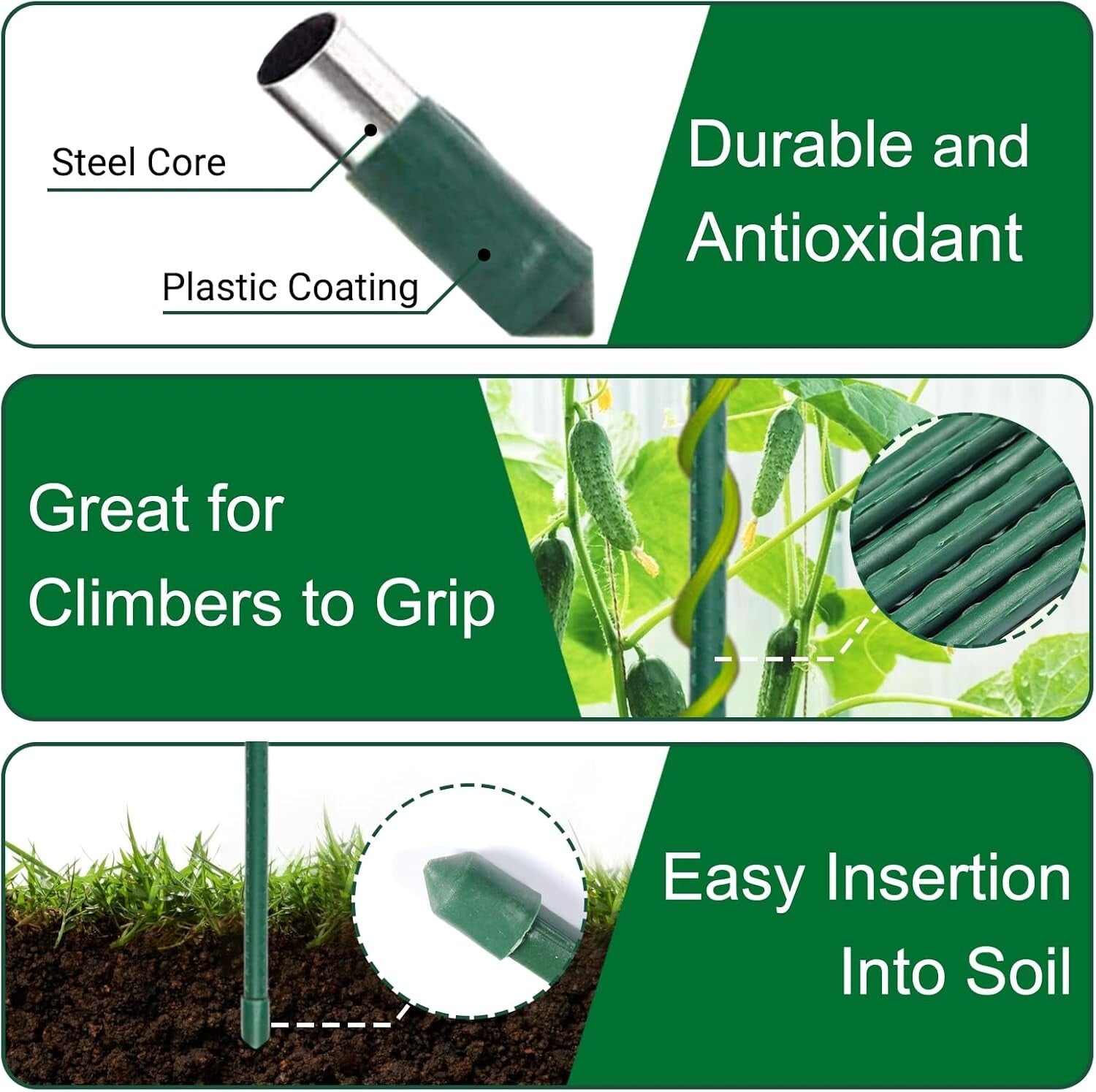 Rustproof 6ft Plastic Coated Steel Plant Stakes for Strong Garden Support