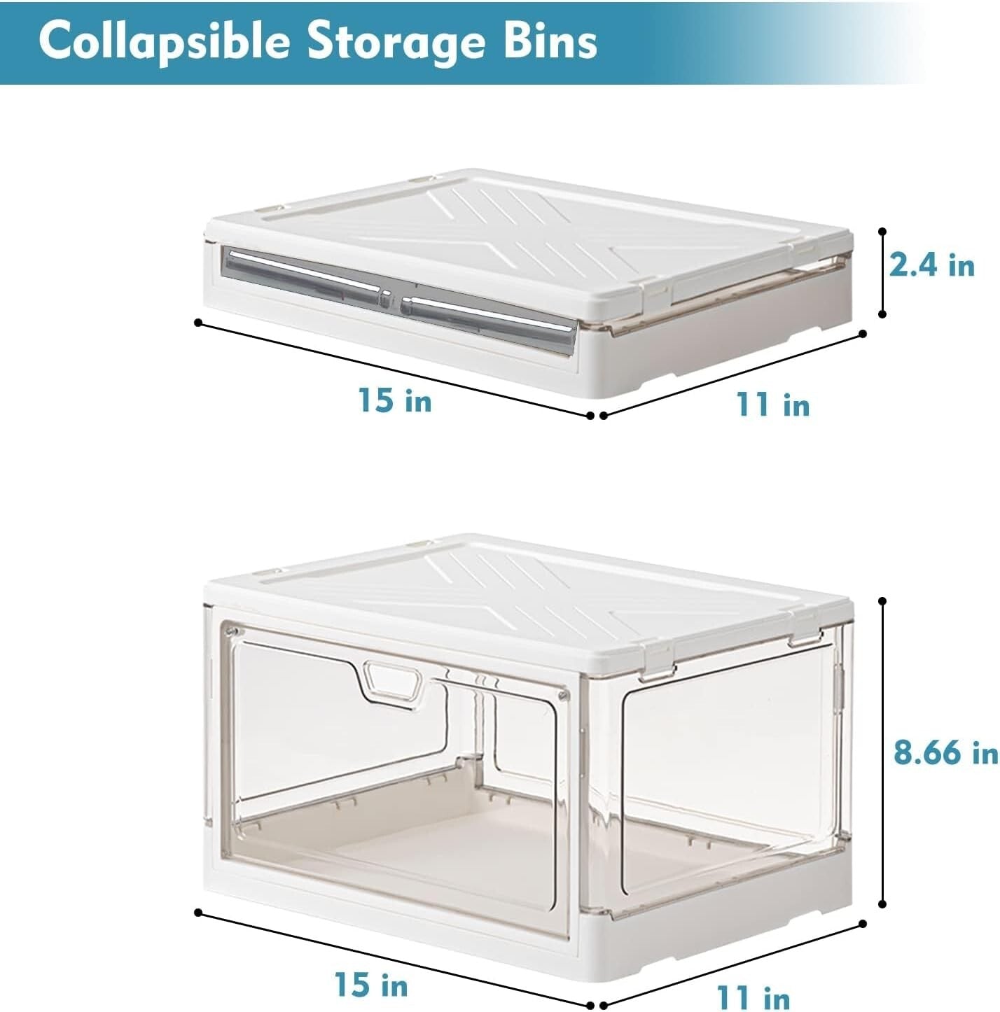 Effortless Folding Storage Bins with Dual Opening Mechanisms - White 3 Set