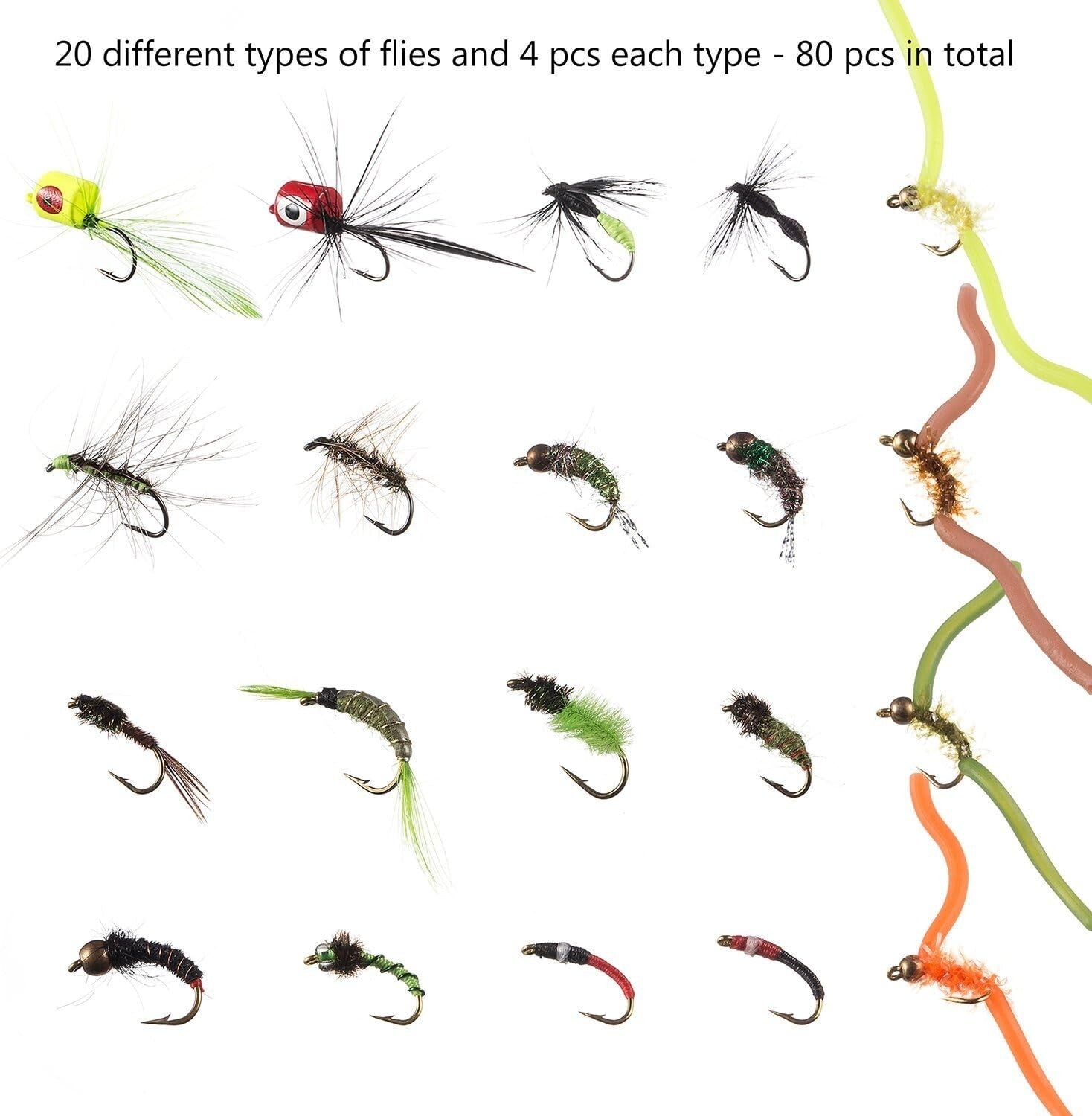 Versatile 80pcs Fishing Flies Kit in Waterproof Box - Ideal for Bluegill & Trout