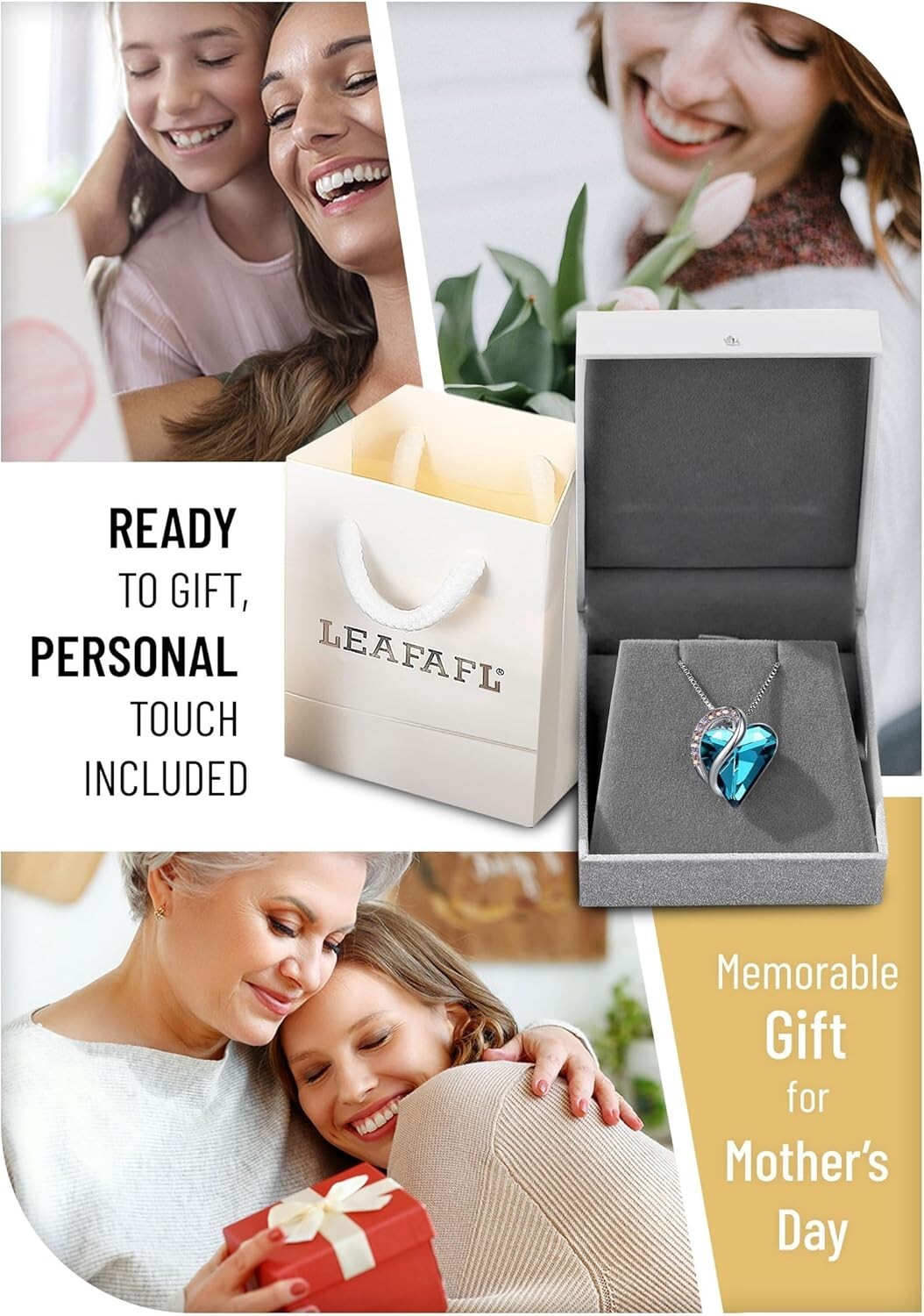 Personalized Infinity Heart Pendant Necklace - December Birthstone Jewelry Gift