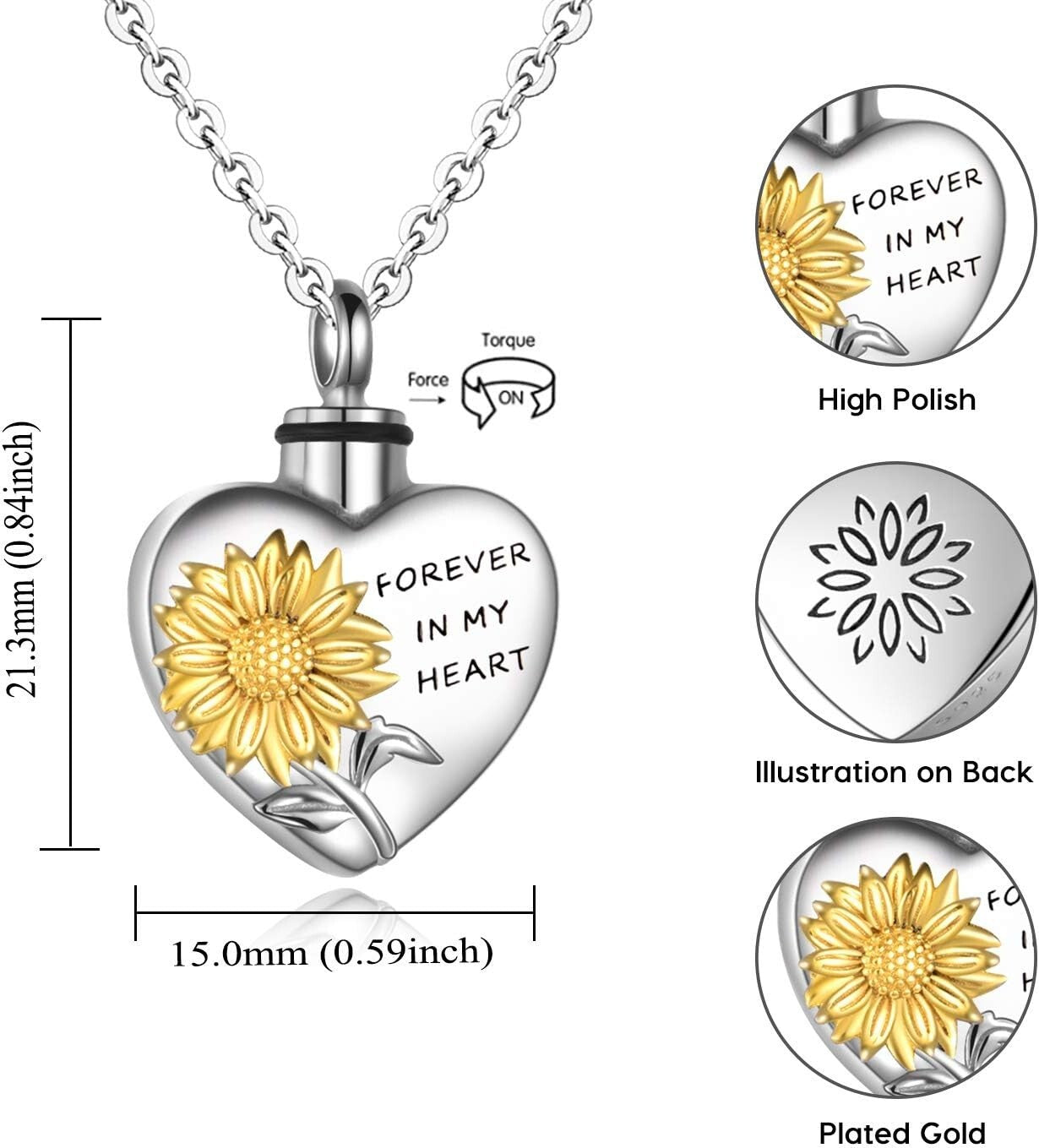 Sunflower Locket Necklace for Ashes - Beautiful Sterling Silver Memorial Gift