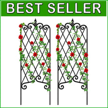 Load image into Gallery viewer, Decorative Black Iron Trellis for Climbing Plants - Weather-Proof &amp; Stylish