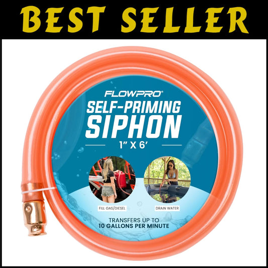 Self-Priming Liquid Transfer Siphon 1” x 6' - Multi-Purpose Use for DIY & Marine