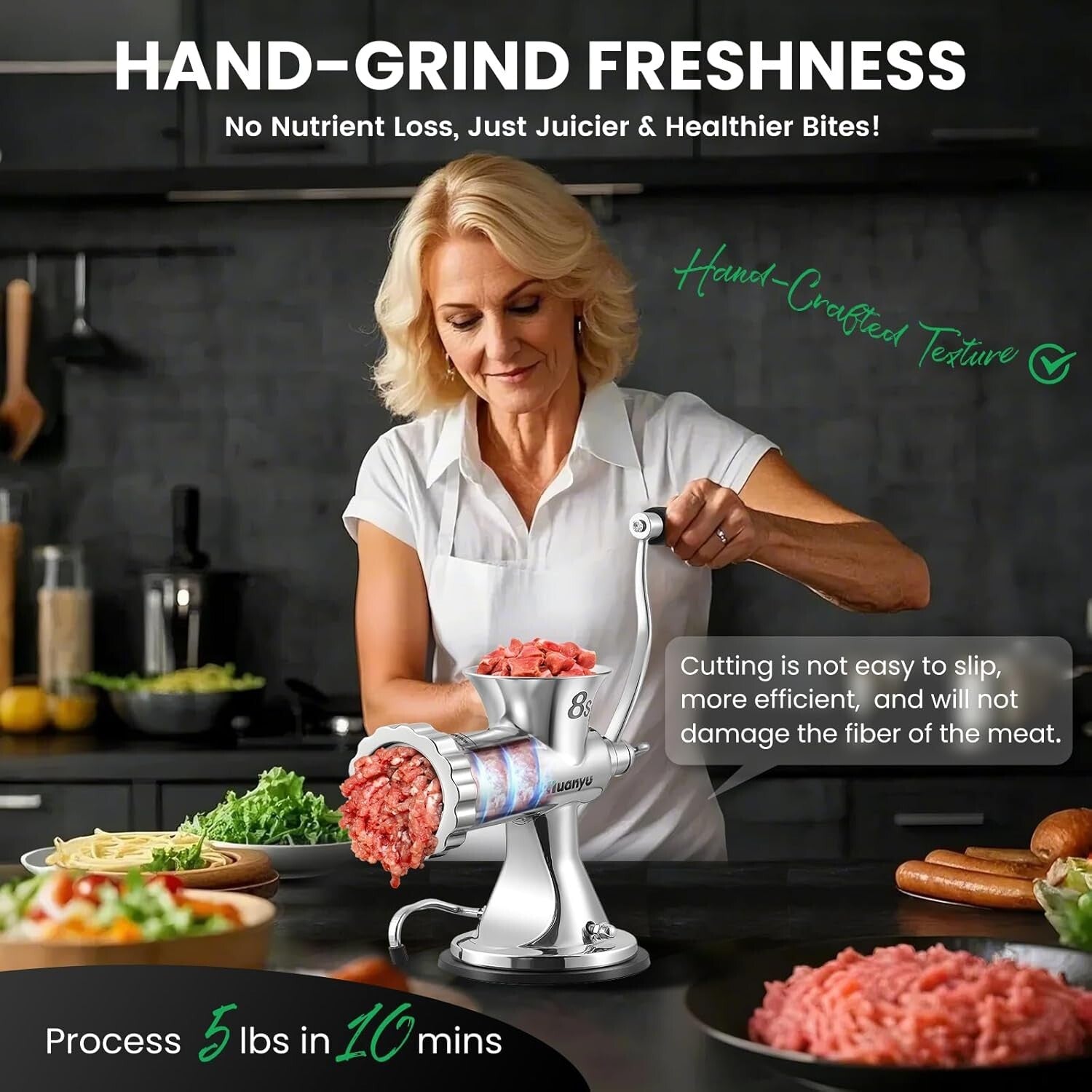 Versatile Hand Crank Meat Grinder - Stainless Steel for Home and Outdoor Cooking