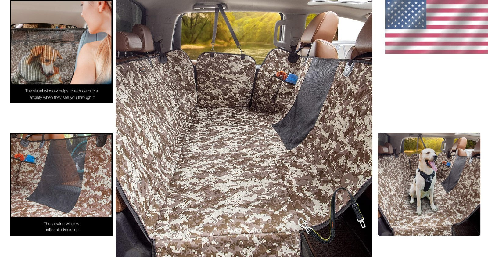 Camouflage Waterproof Dog Seat Cover for Trucks & SUVs with Mesh Therapy Window