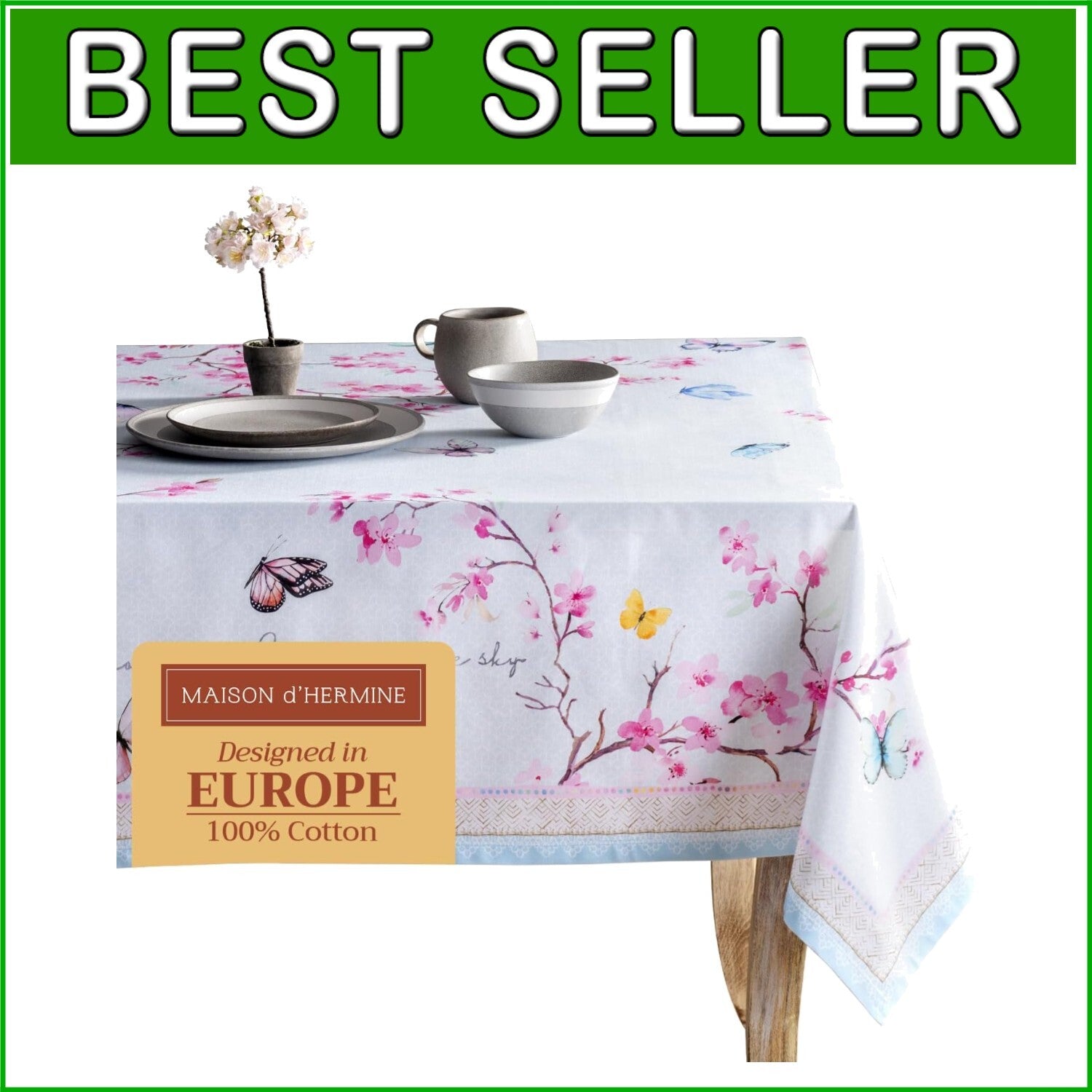 Durable Watercolor Design Tablecloth - Cotton 108" x 60" for Weddings & Parties