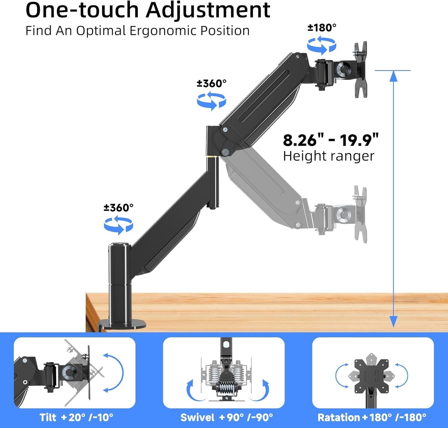 Ergonomic Ultrawide Monitor Arm with Full Motion - Fits 17 to 49 Inch Screens