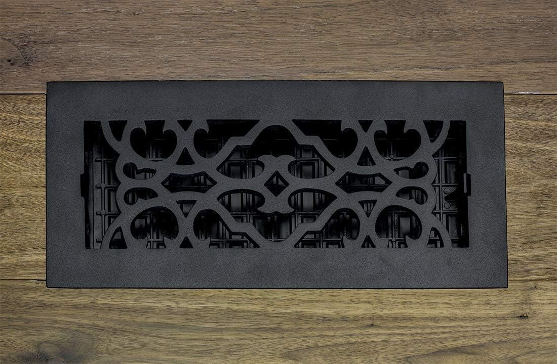 Elegant Victorian Floor Register, 6x10 in Cast Iron Black for Timeless Decor