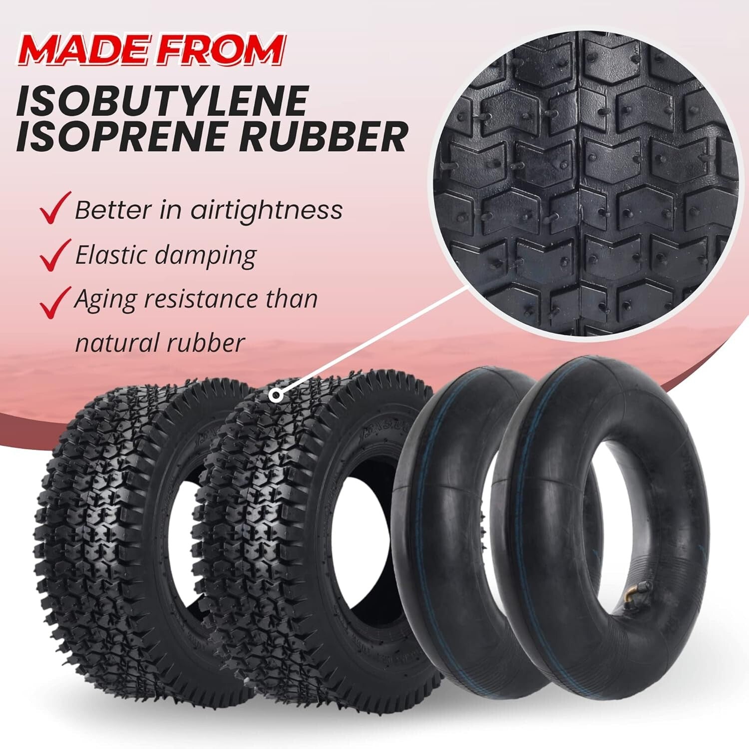 Heavy-Duty 2-Pack 13x5.00-6 Tire and Tube Set - Fits Razor Quad & Yard Equipment