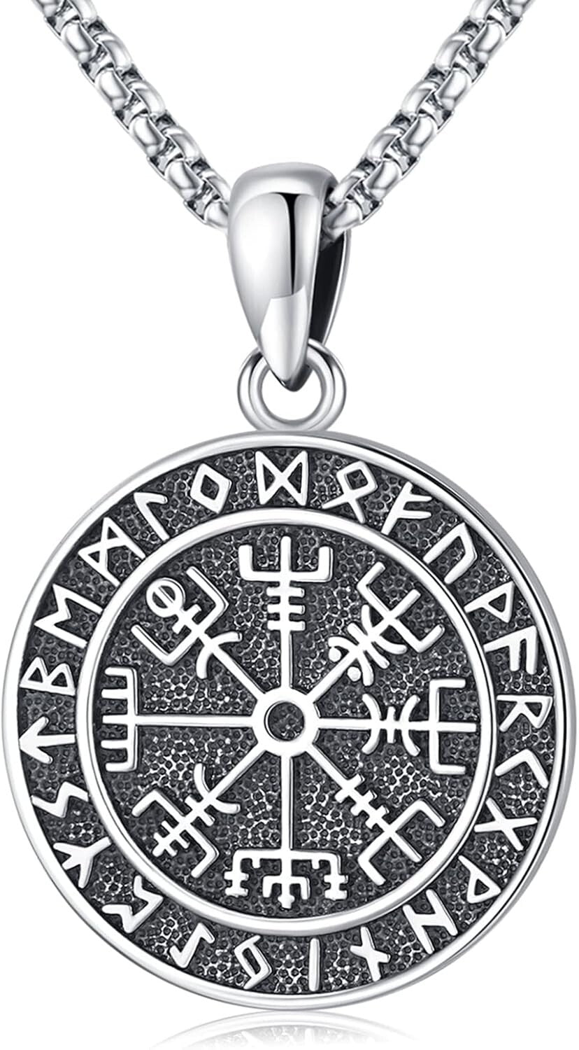 Vegvisir Viking Compass Amulet Necklace in Sterling Silver - Nordic Gift for All