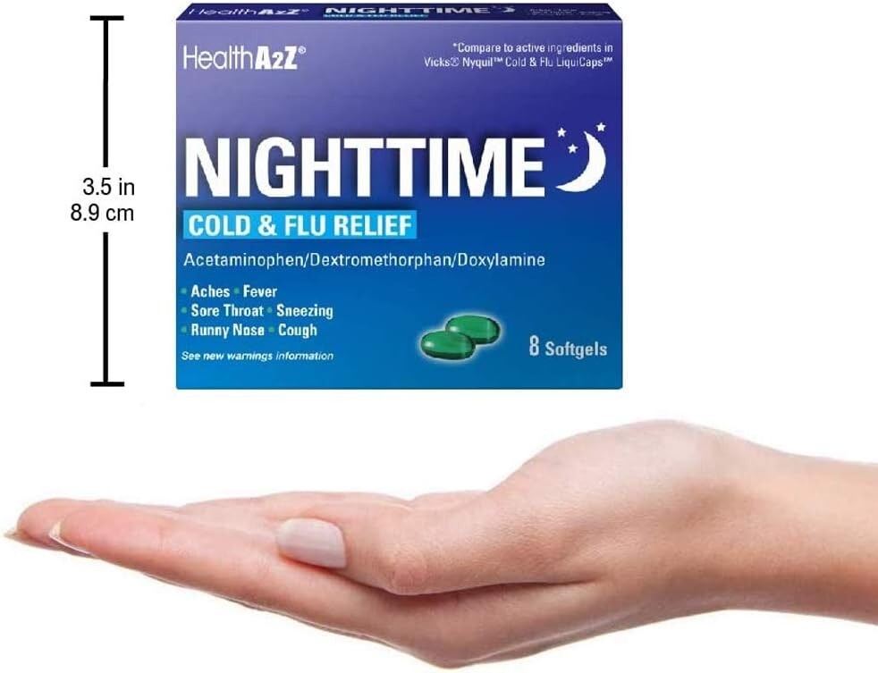 Nighttime Relief for Cold & Flu - 192 Non-Drowsy Softgels for Multiple Symptoms