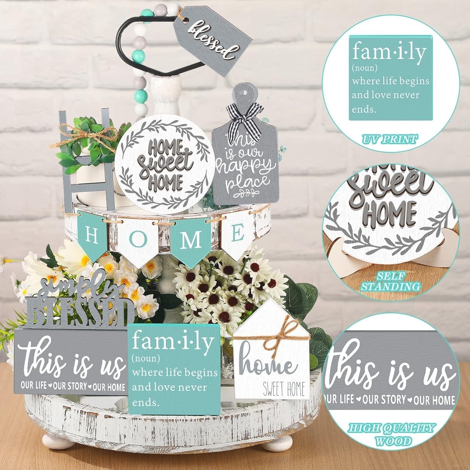 12-Piece Rustic Farmhouse Tiered Tray Decor Set for Kitchen & Table Centerpiece