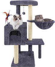 Load image into Gallery viewer, 35.4'' Multifunction Cat Tree with Cozy Condo, Hammock &amp; Scratching Post in Grey
