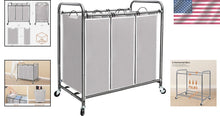 Load image into Gallery viewer, Classic Gray 3-Bag Laundry Hamper with Locking Wheeled Design for Convenience